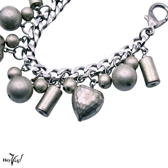 Vintage Charm Bracelet with Lots of Jingle Hearts and Balls 7.5" Long - Hey Viv - Picture 2 of 6